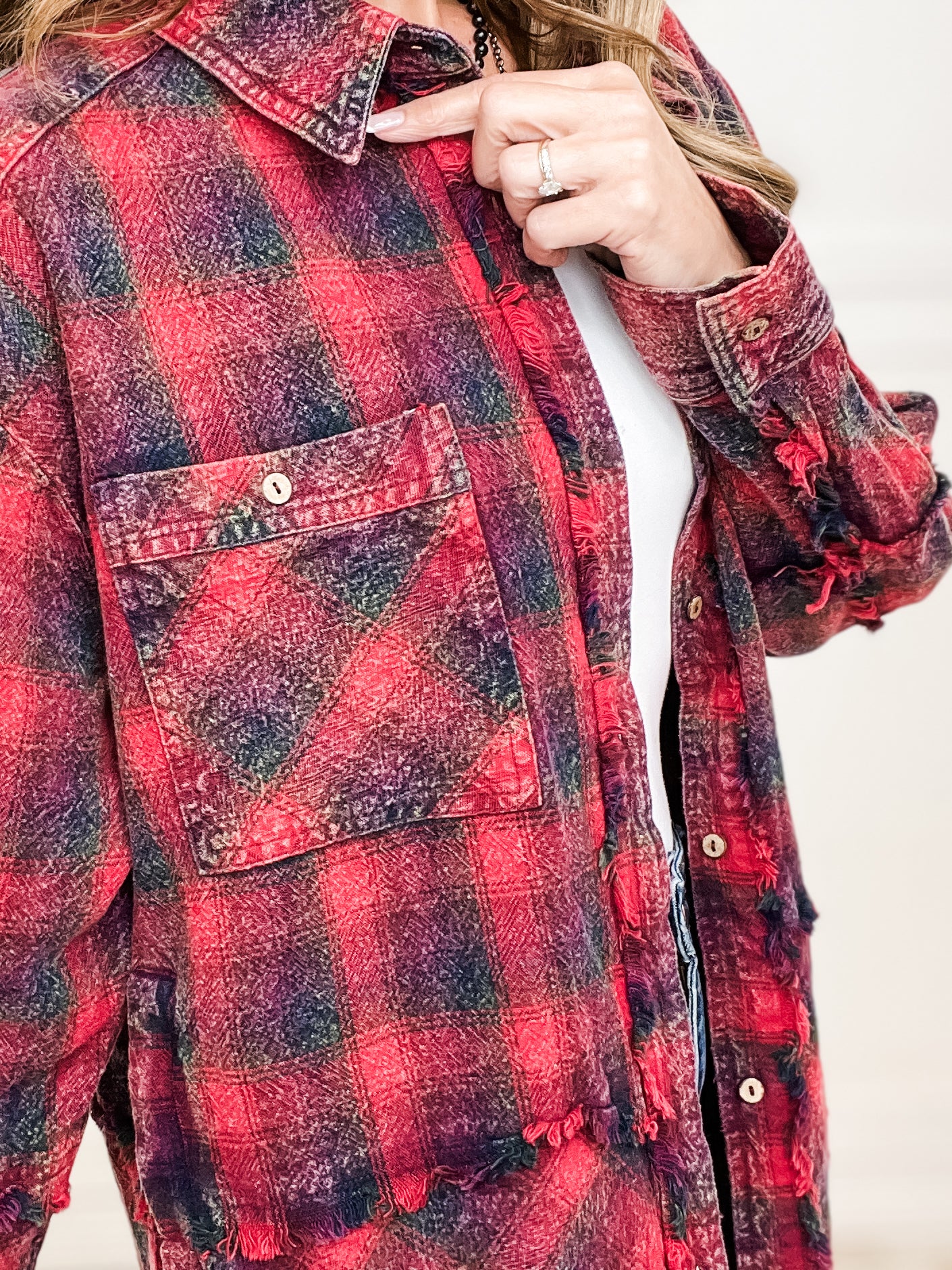 Mineral Washed Button Down Plaid Top