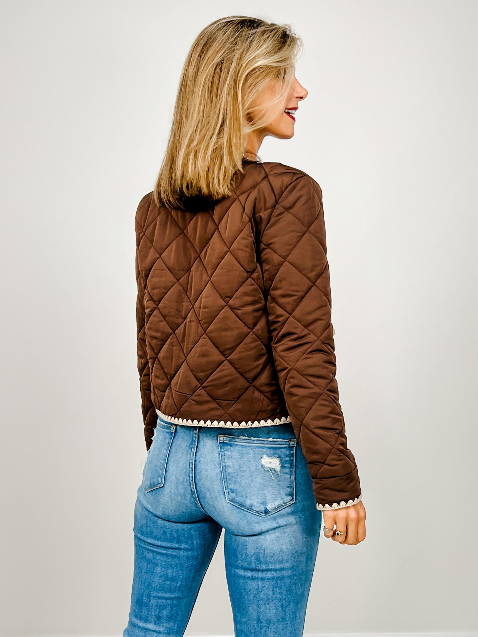Quilted Solid Knit Button Front Jacket
