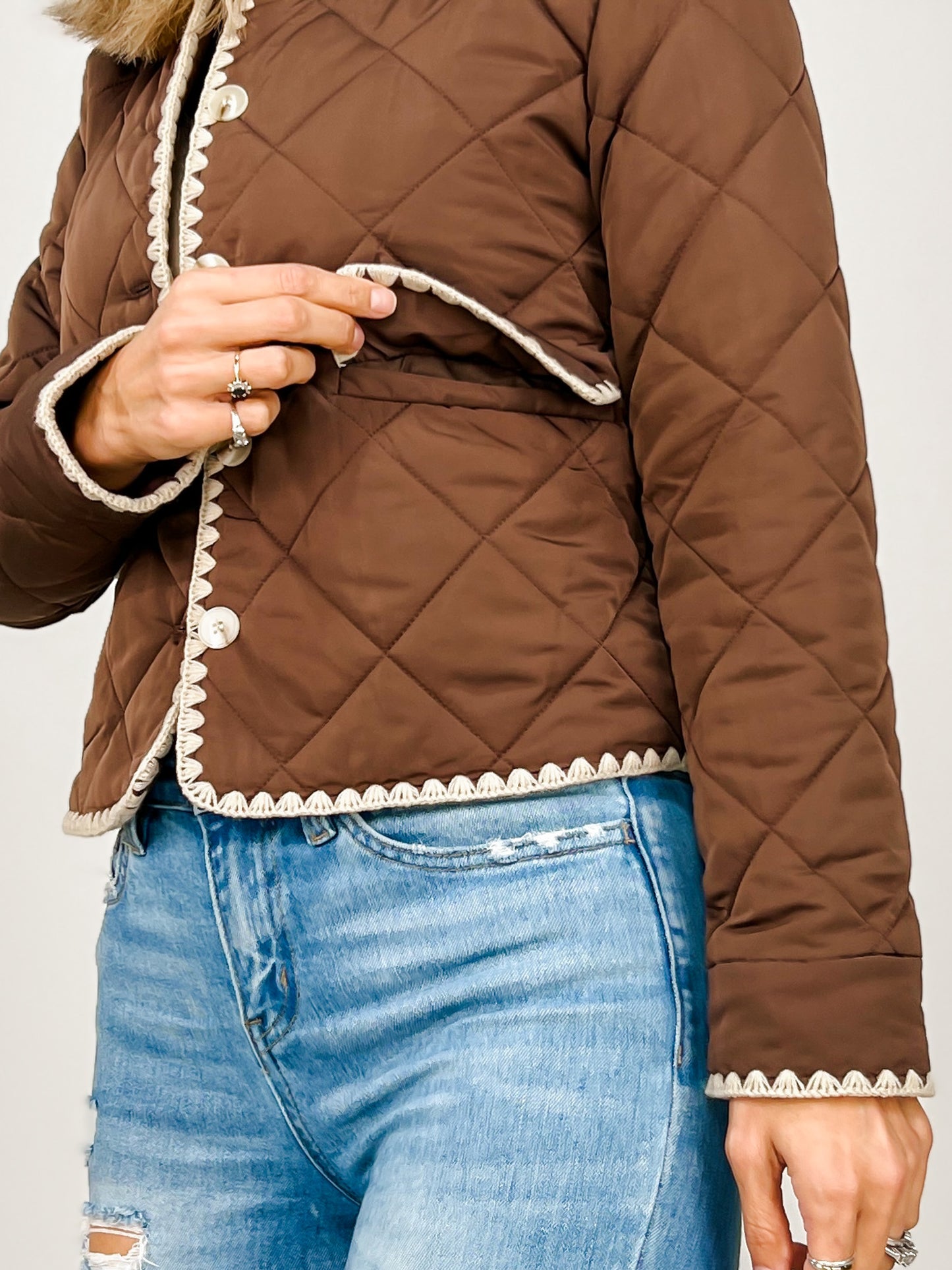 Quilted Solid Knit Button Front Jacket