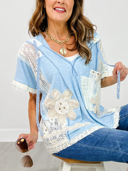 Short Sleeve Over Sized V-Neck Hoodie Top