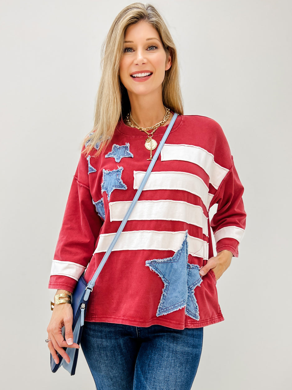 Round Neck Long Sleeve Star Patch Shirt