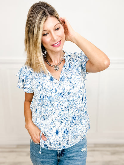 Morning Dew Floral Print Self-Tie Neck Top