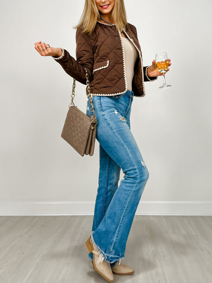 Quilted Solid Knit Button Front Jacket