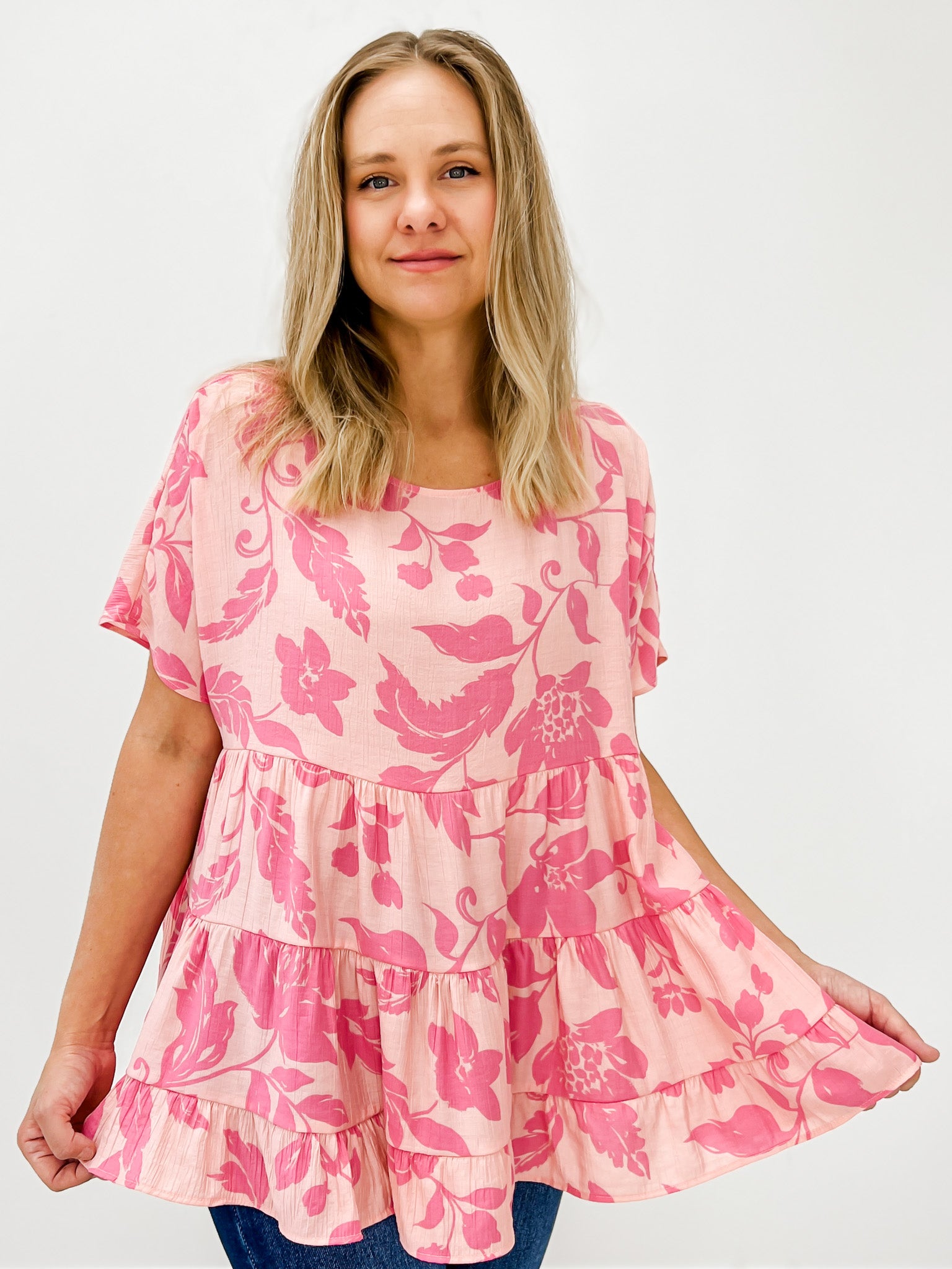 Short Sleeve Printed Beach Blossom Babydoll Tunic