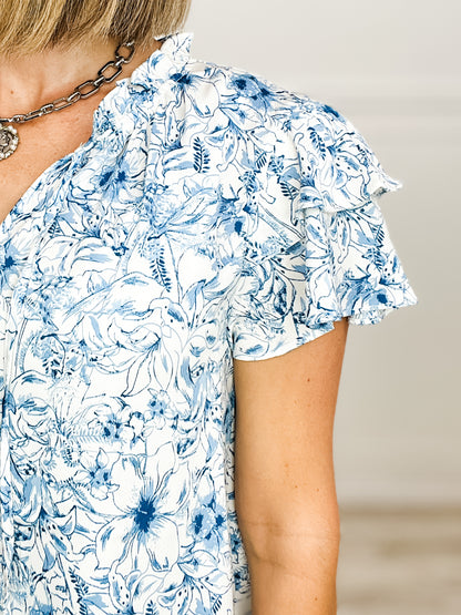 Morning Dew Floral Print Self-Tie Neck Top