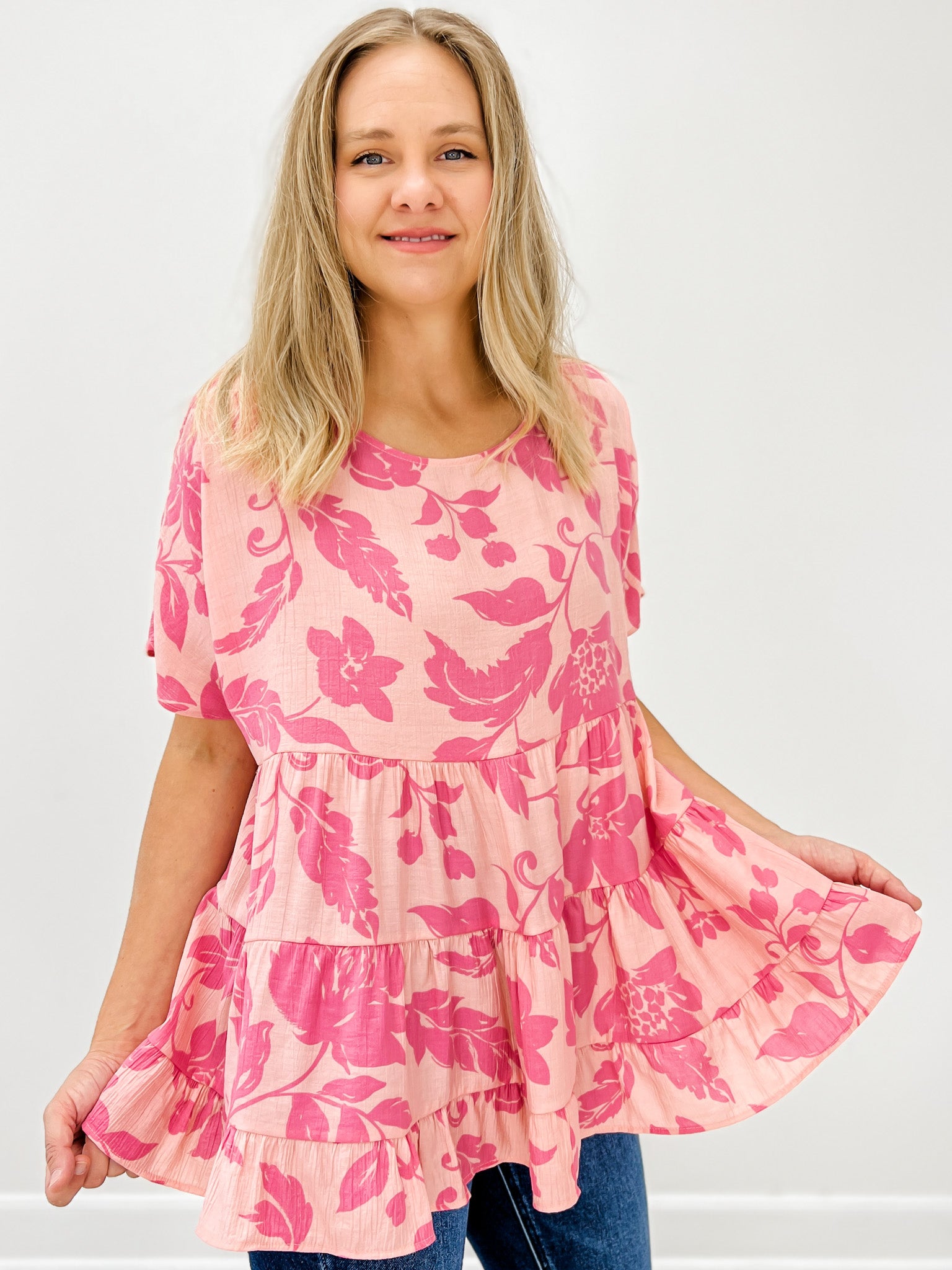 Short Sleeve Printed Beach Blossom Babydoll Tunic
