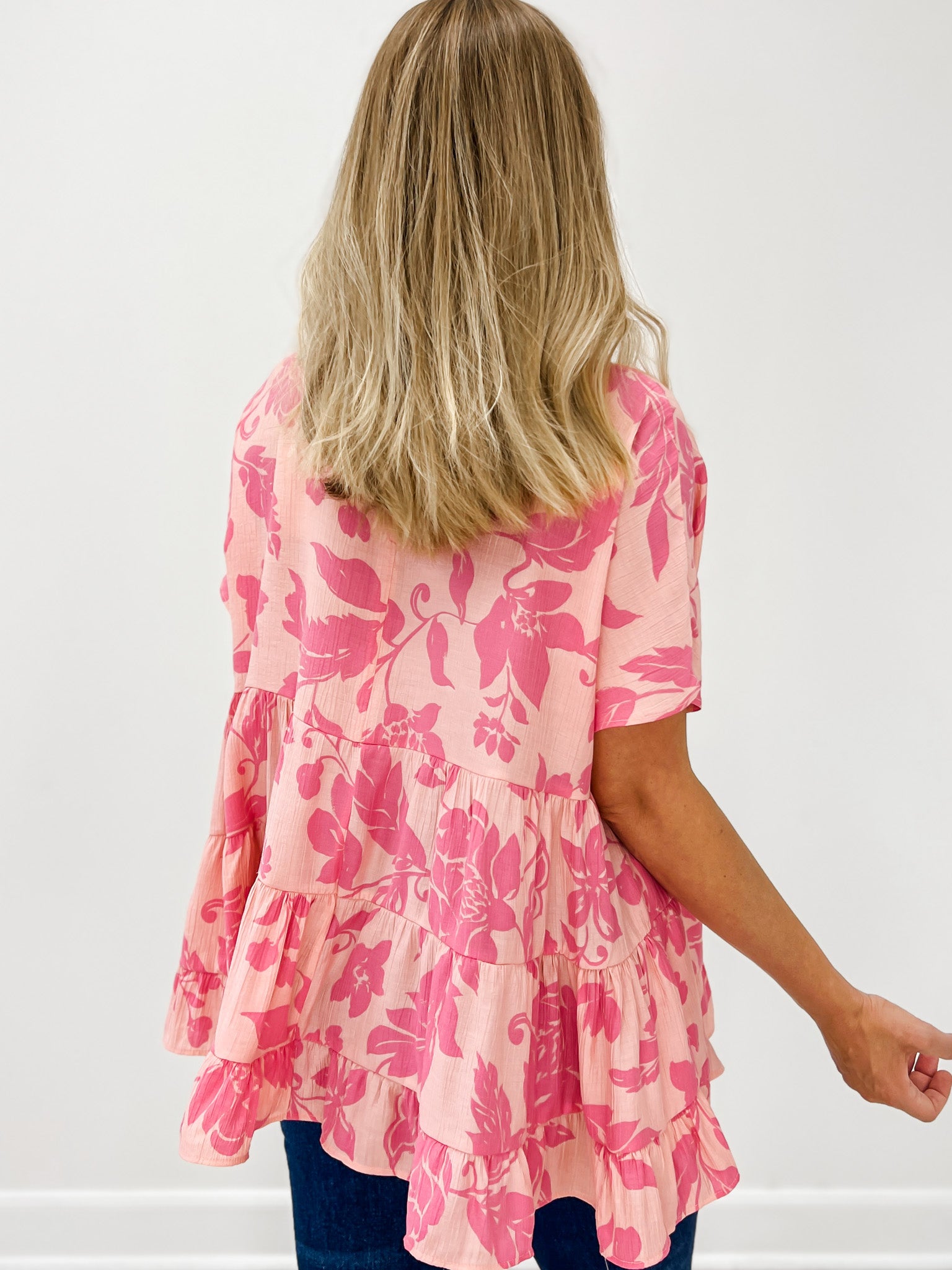 Short Sleeve Printed Beach Blossom Babydoll Tunic