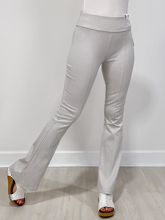 Magic High Waisted Double Knit Kick Flare Pants in PEARL GREY