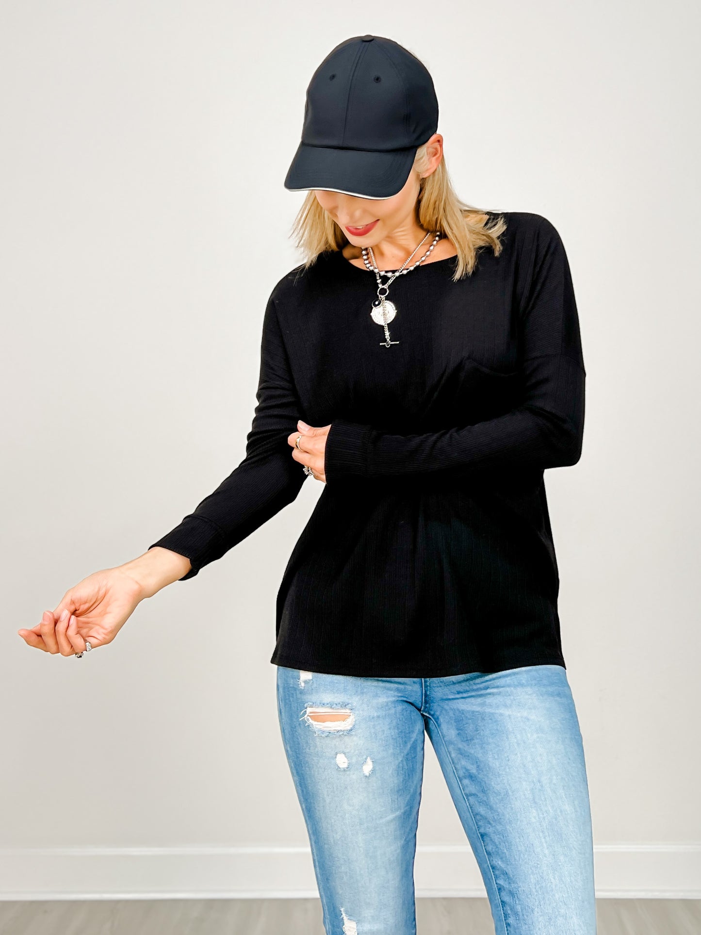 With You Textured Long Sleeve Knit Top with Pocket