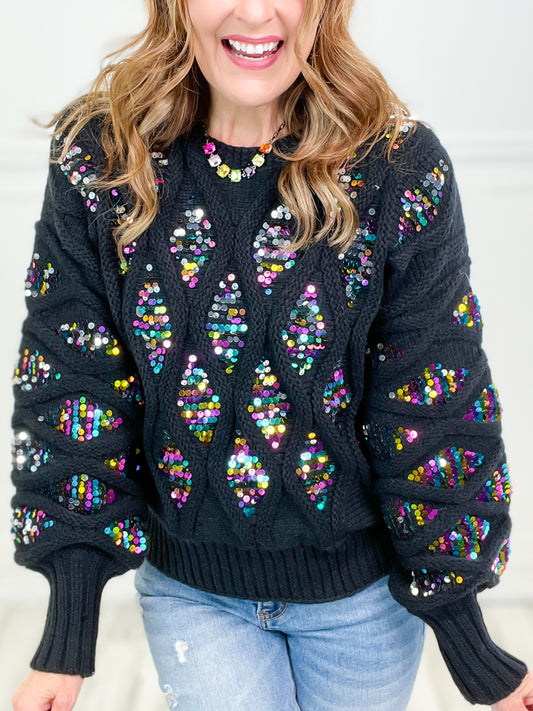 Shine Like A Diamond Sequin Cable Knit Sweater Top