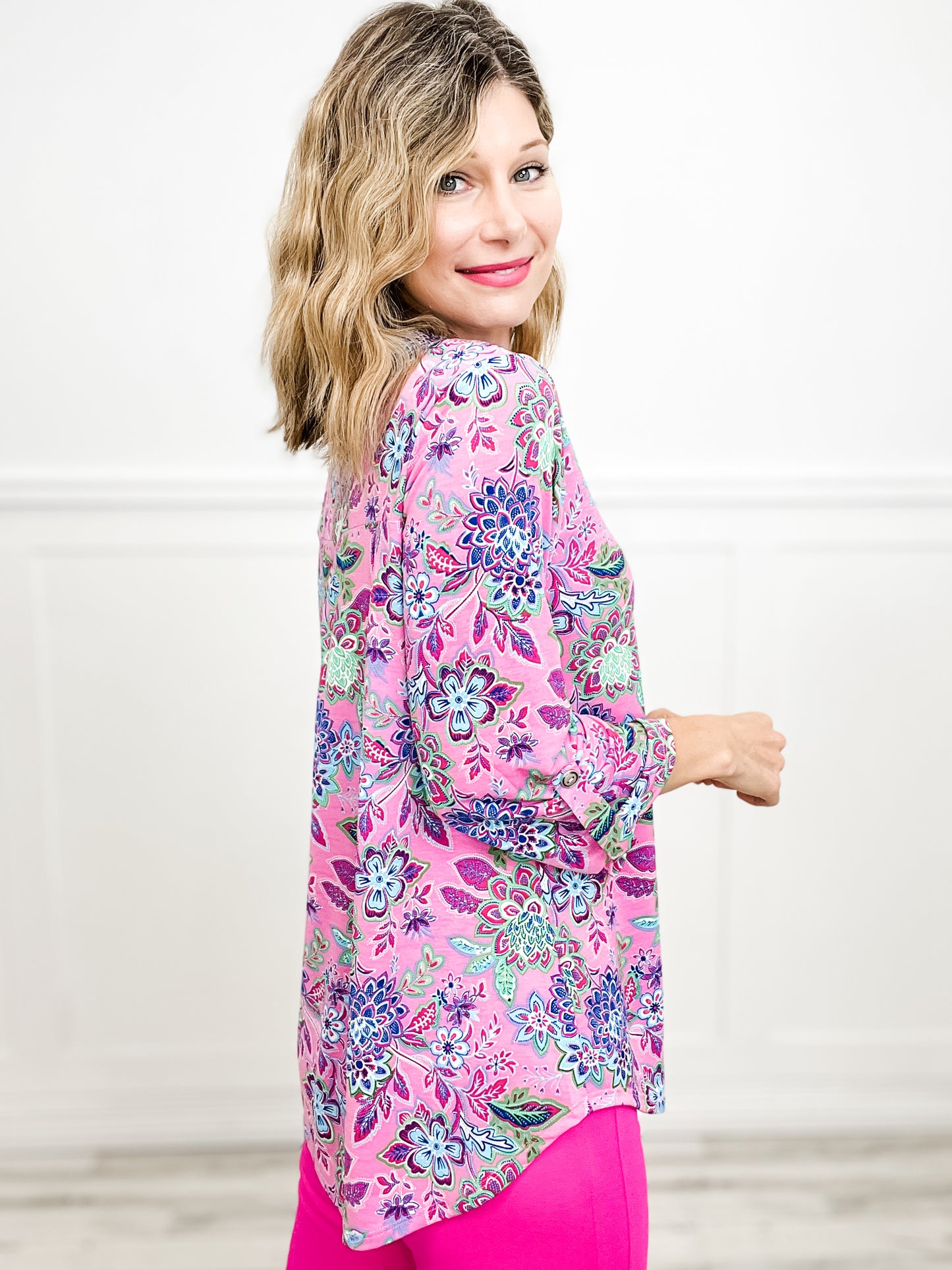 Smell The Flowers Lizzy 3/4 Length Sleeve with V-Neckline Top