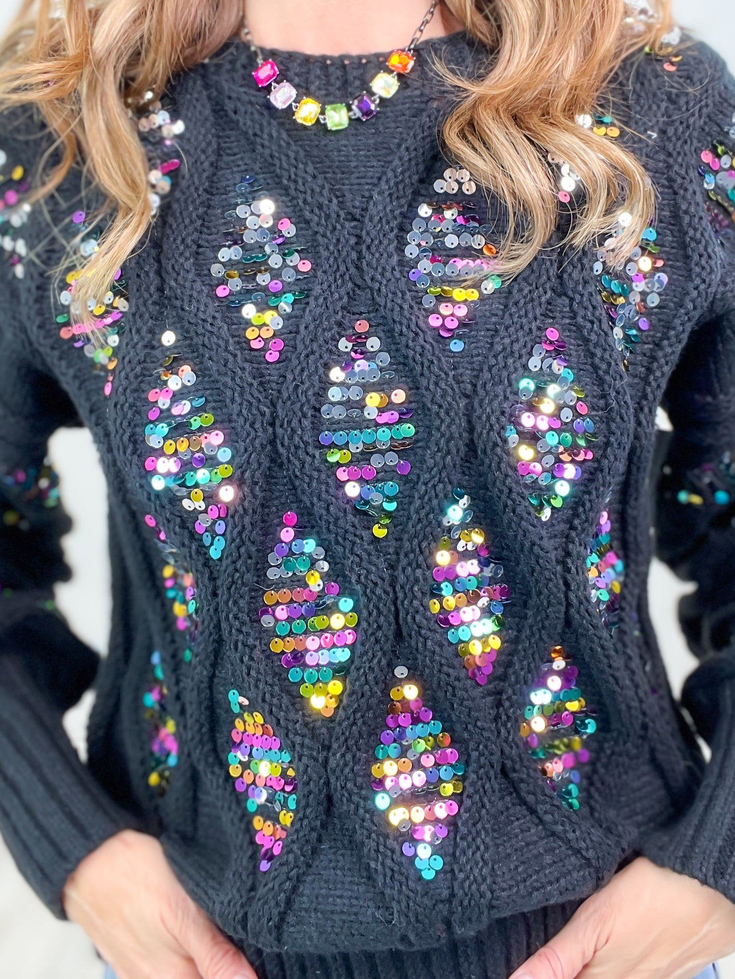 Shine Like A Diamond Sequin Cable Knit Sweater Top