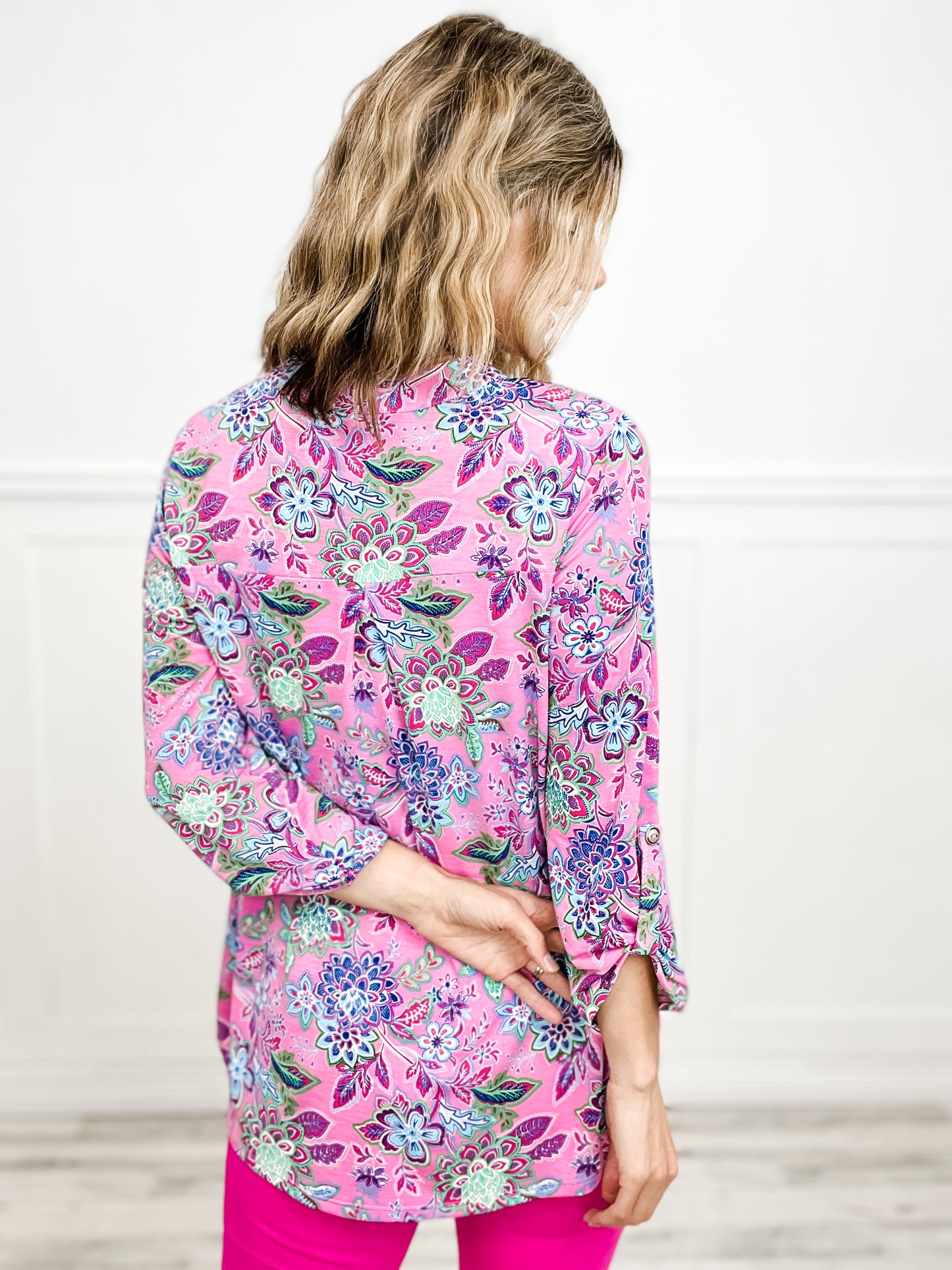 Smell The Flowers Lizzy 3/4 Length Sleeve with V-Neckline Top