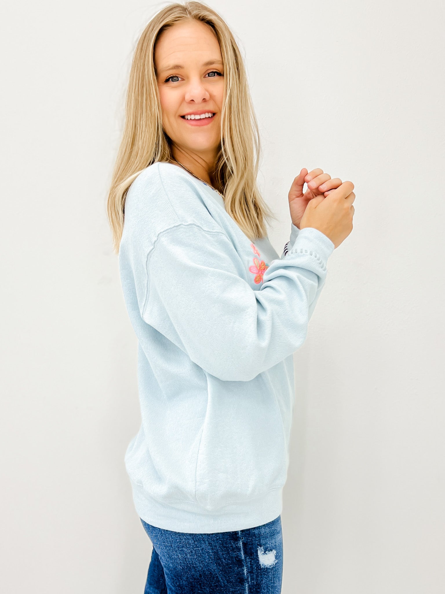 Long Sleeve Love Embroidery Pullover Top