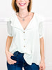 Button Down Top with Puff Sleeves and Ruffled Collar