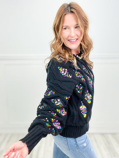 Shine Like A Diamond Sequin Cable Knit Sweater Top