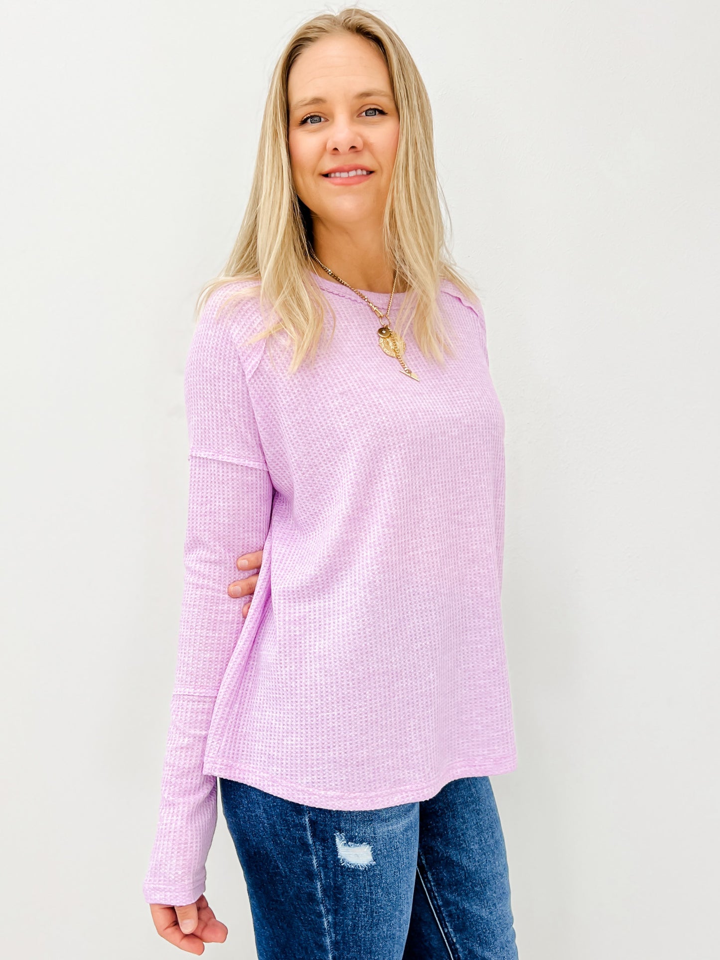 Long Sleeve Thermal Knit Pullover Top