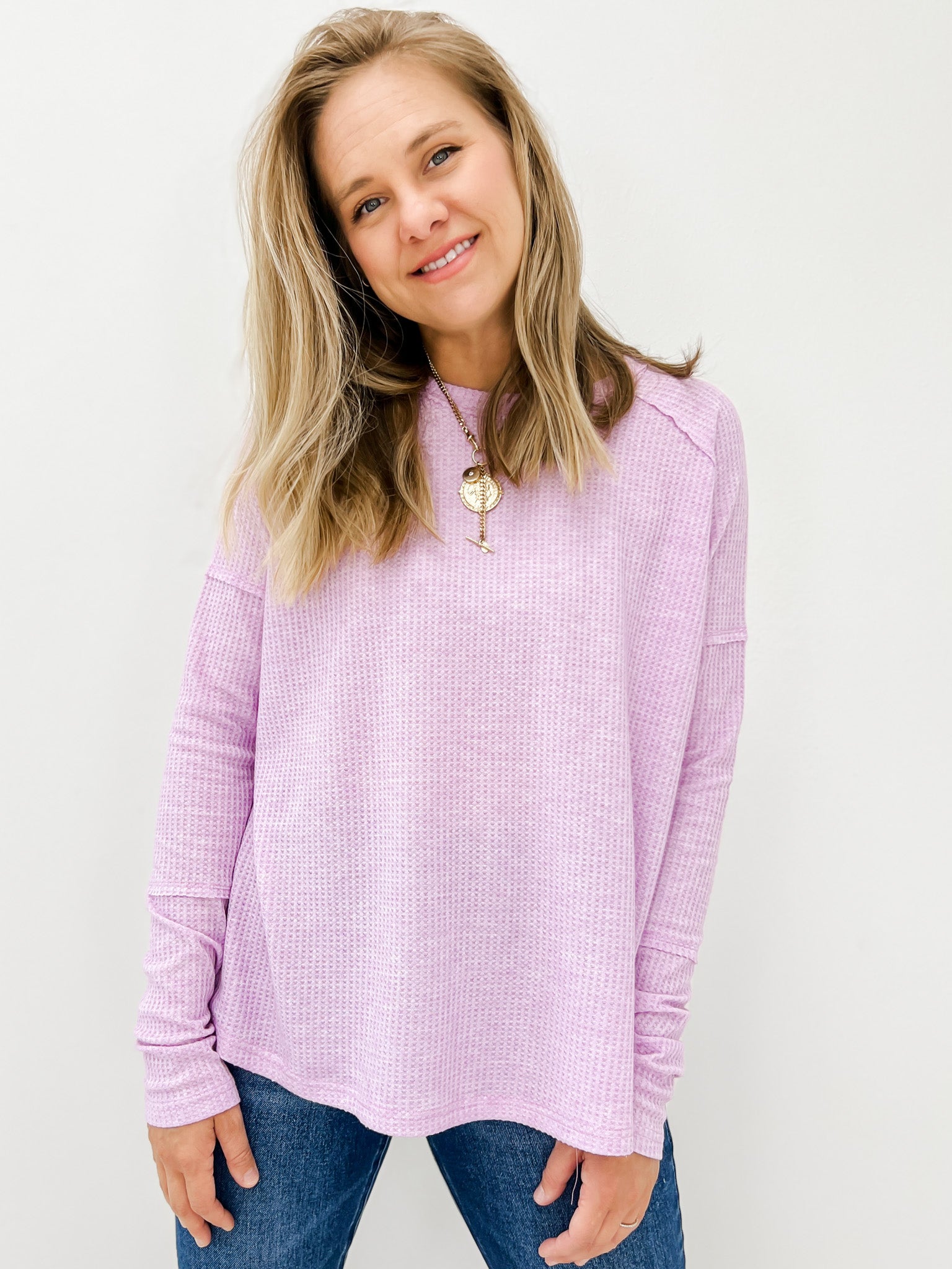 Long Sleeve Thermal Knit Pullover Top