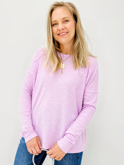 Long Sleeve Thermal Knit Pullover Top