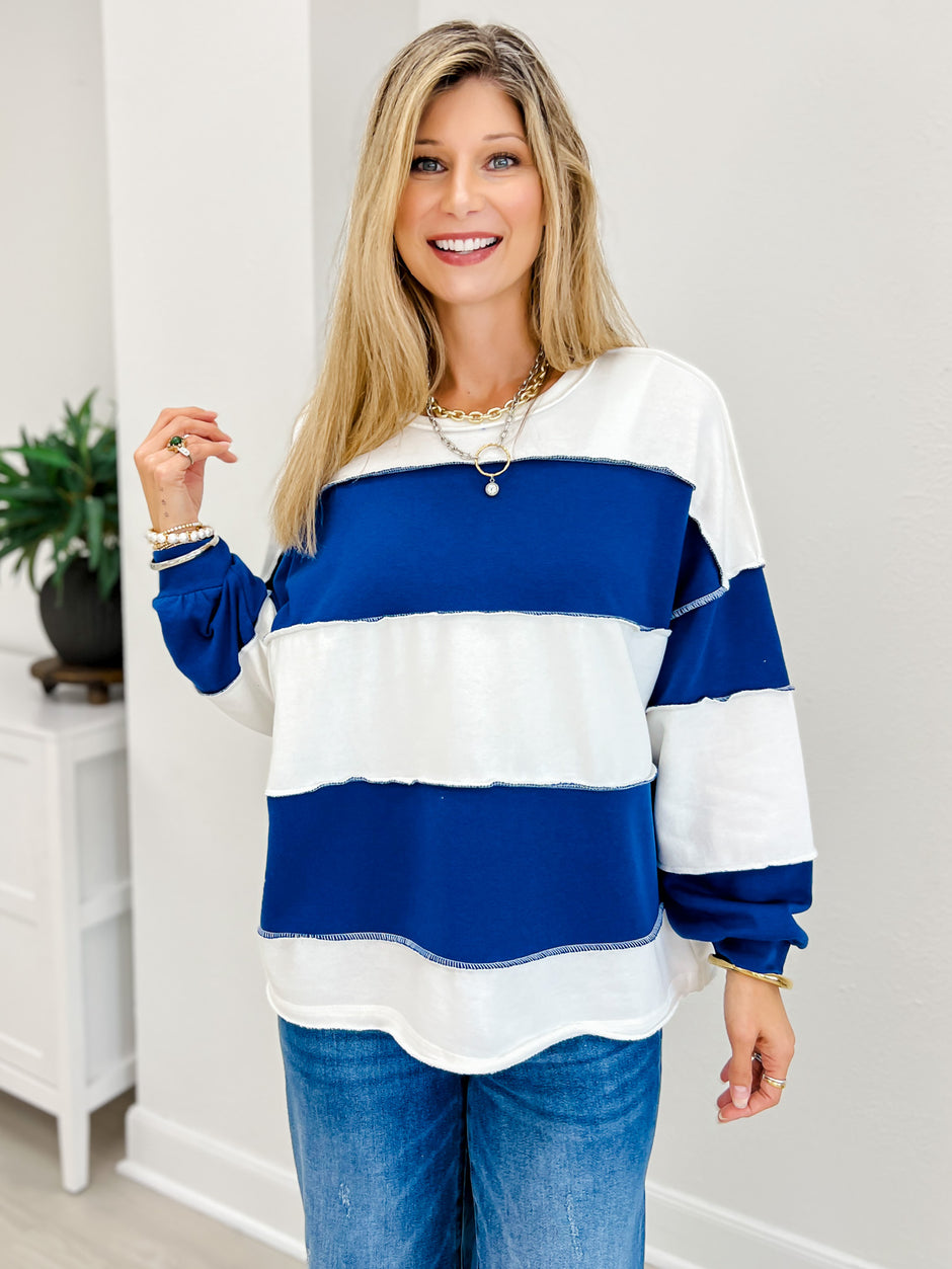 French Terry Color Block Top With Exposed Seam