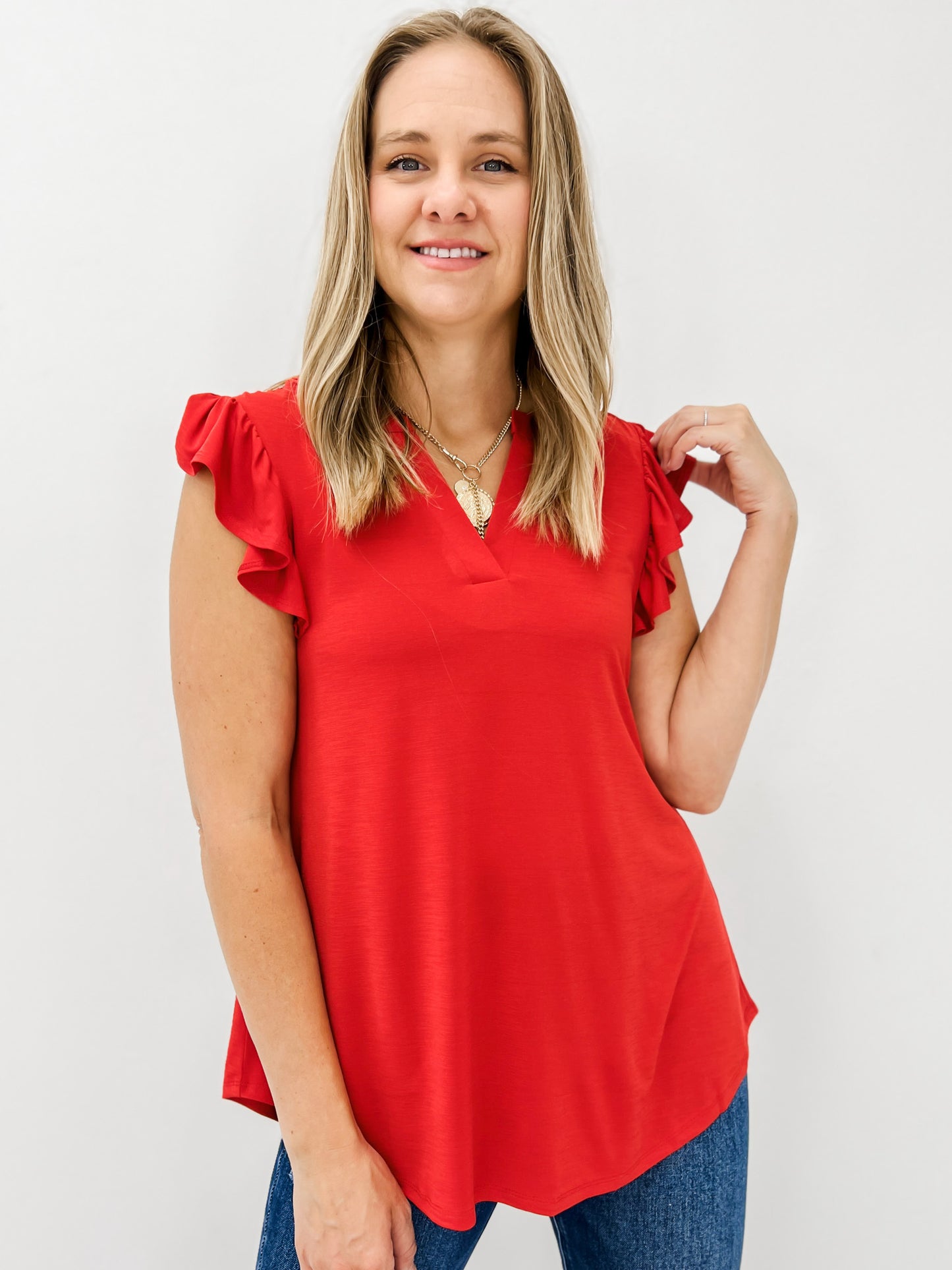 Lizzy V Neck Cap Sleeve Top
