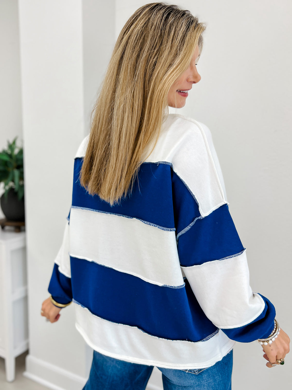 French Terry Color Block Top With Exposed Seam