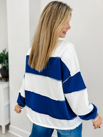 French Terry Color Block Top With Exposed Seam