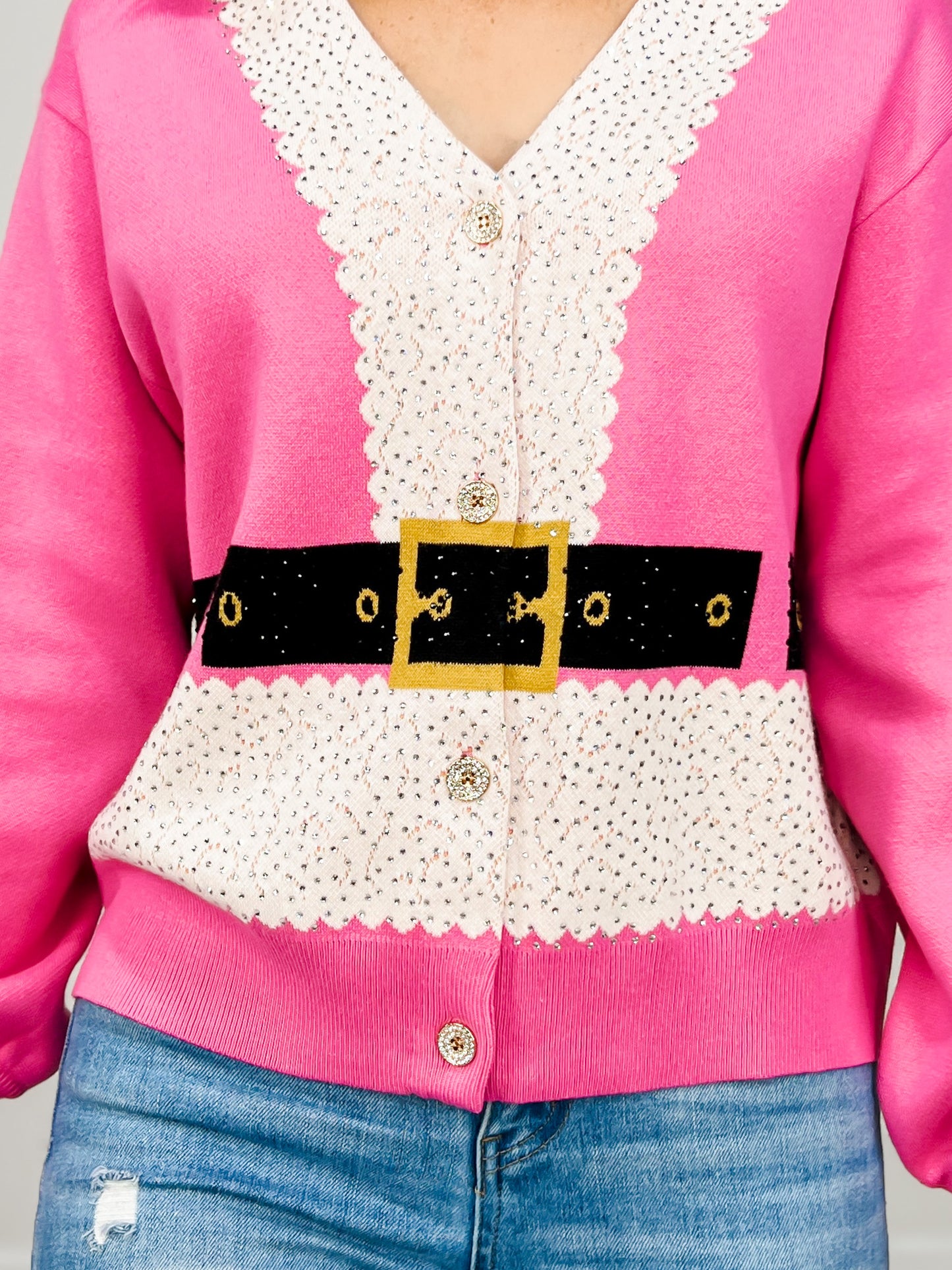 Queen of Sparkles Pink Santa Cardigan