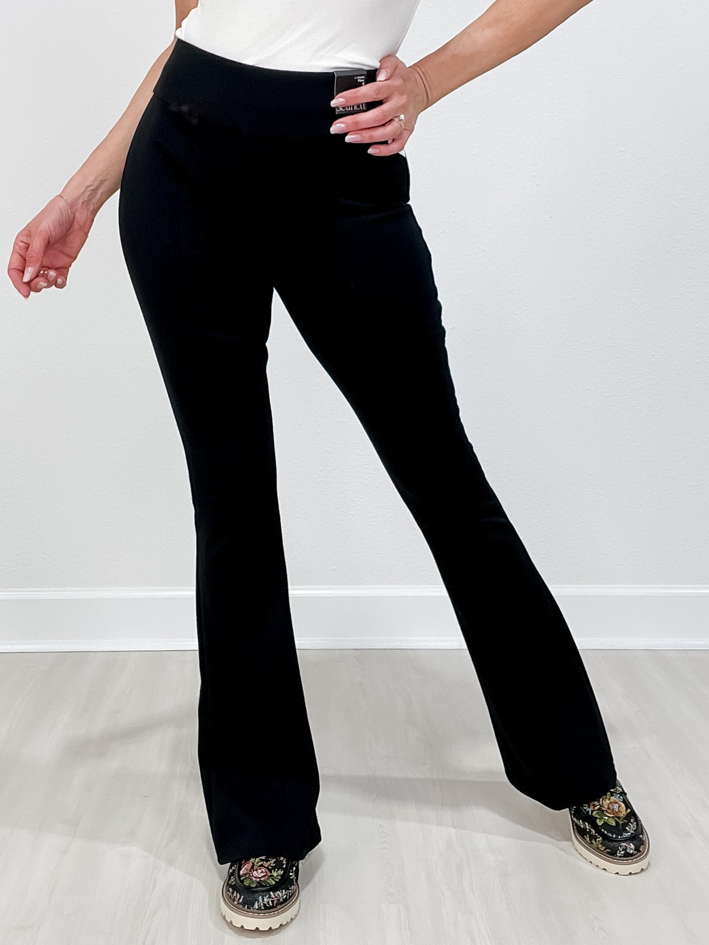 Magic High Waisted Double Knit Kick Flare Pants in Black