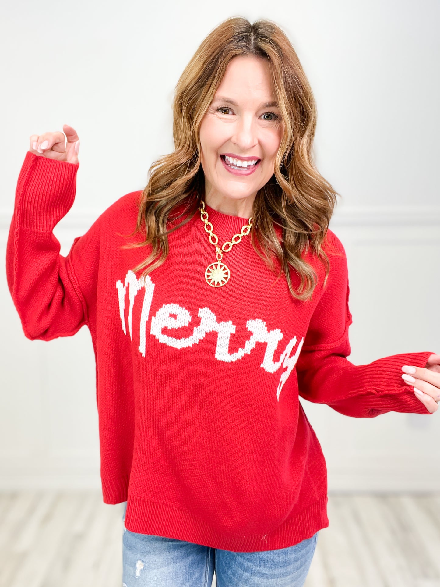 Merry Lettering Side Slit Detailed Sweater