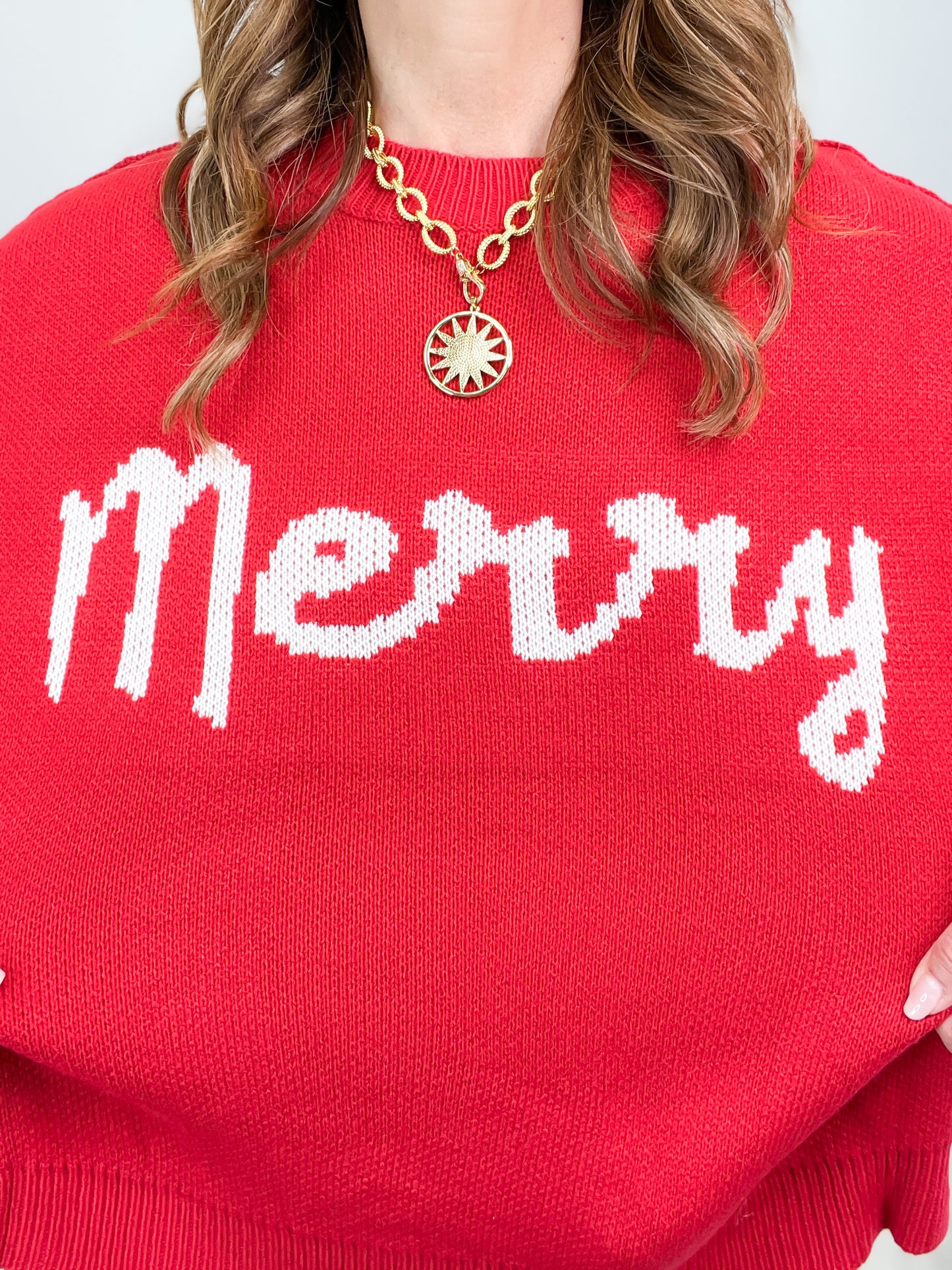 Merry Lettering Side Slit Detailed Sweater