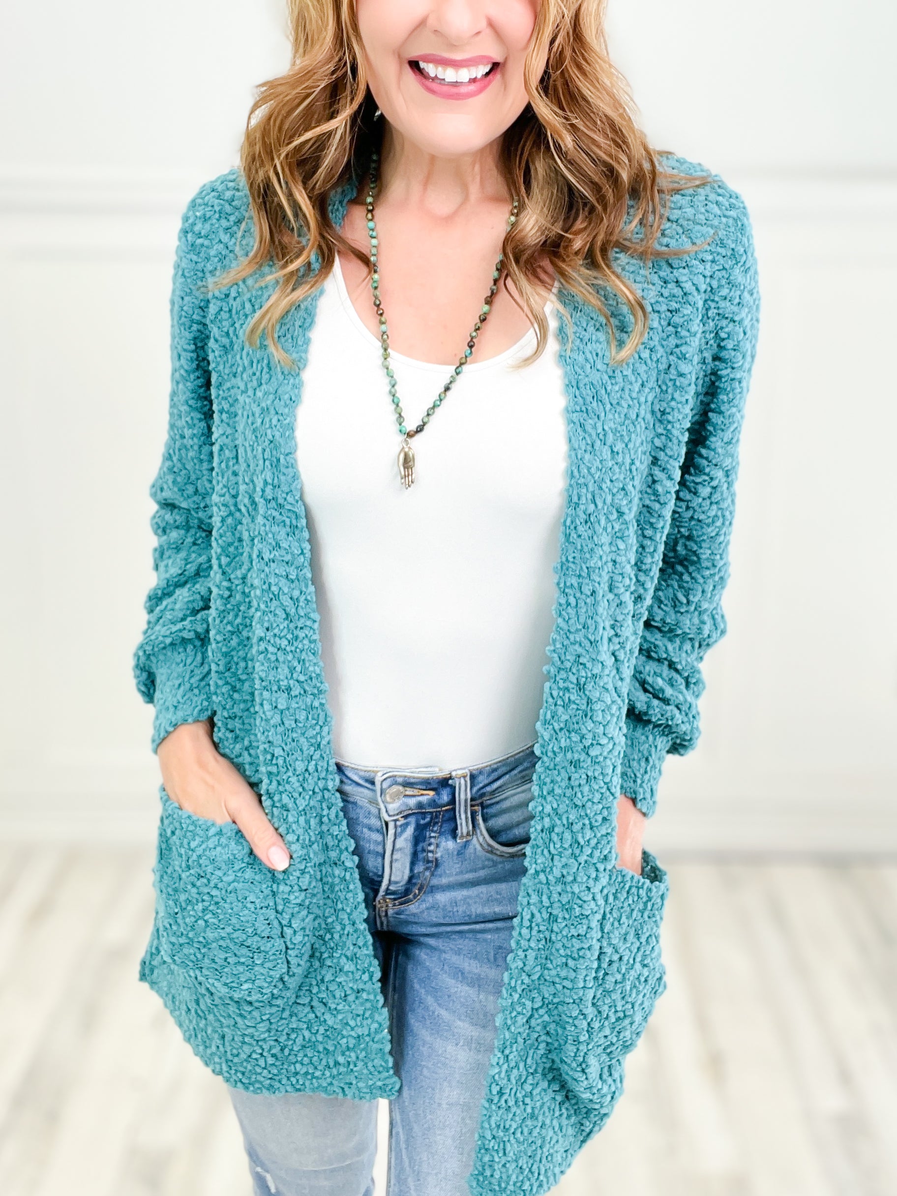 Teal open hot sale front cardigan