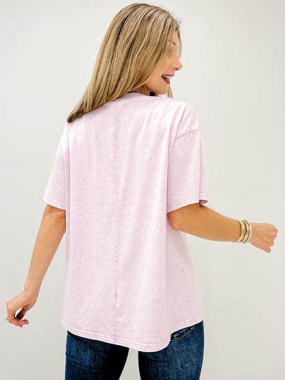 Short Sleeve Stud Star Print Mineral Wash Top