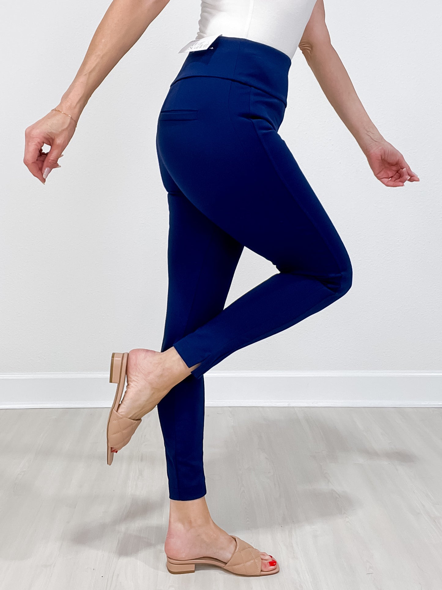 Magic High Waisted Double Knit Pants in NAVY- Skinny or Kick Flare