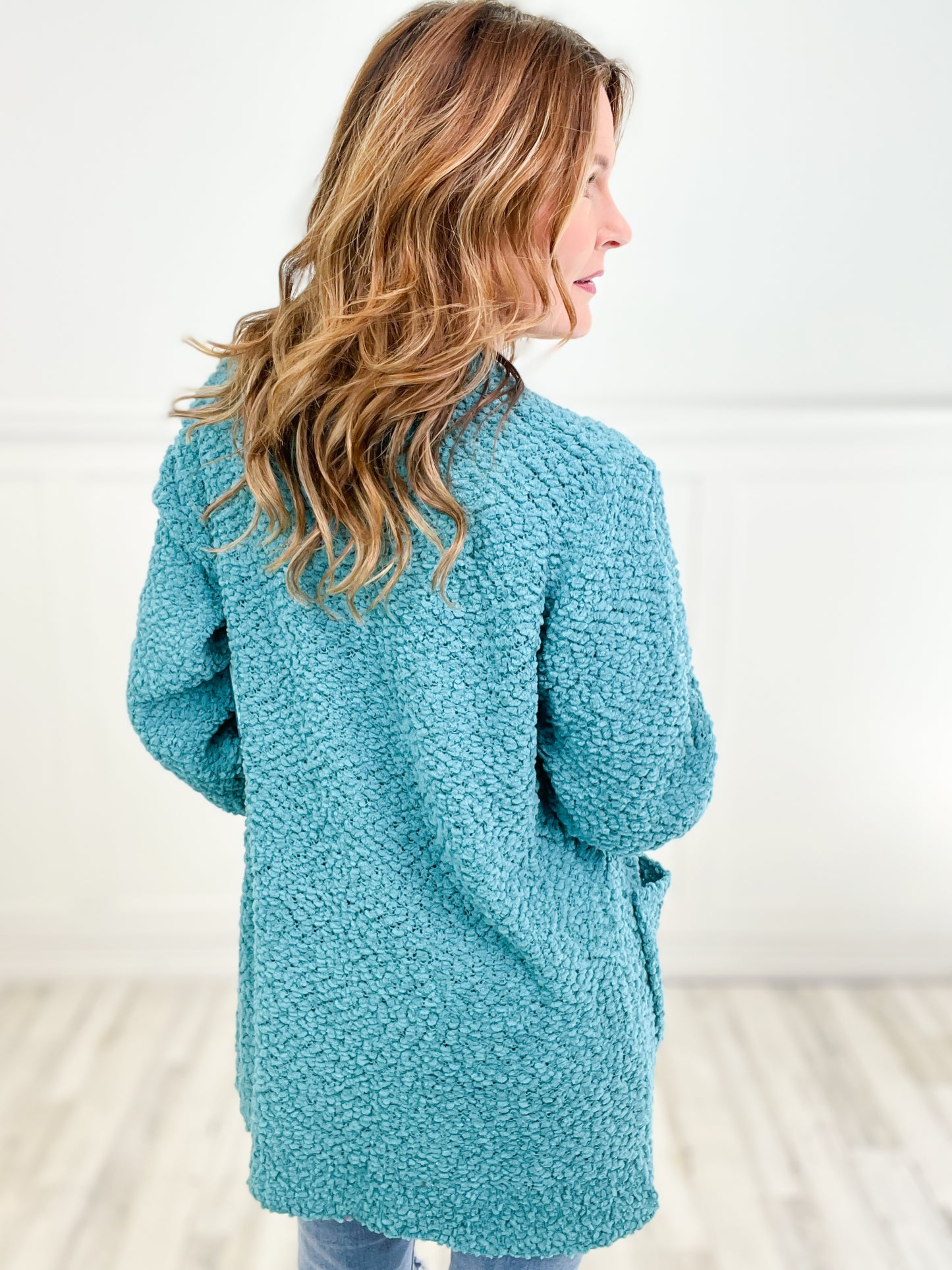 Popcorn Open Front Cardigan Sweater Top