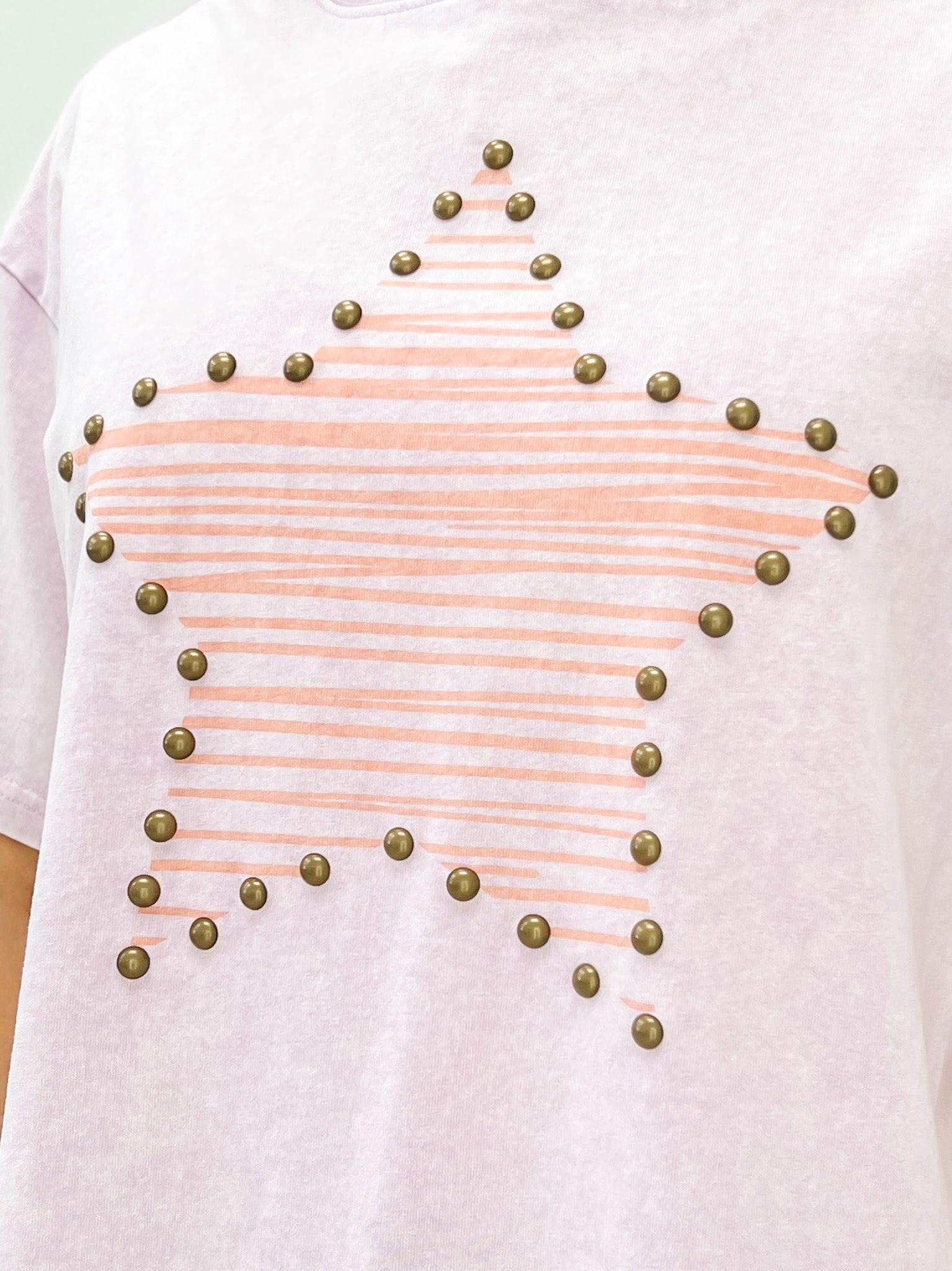 Short Sleeve Stud Star Print Mineral Wash Top
