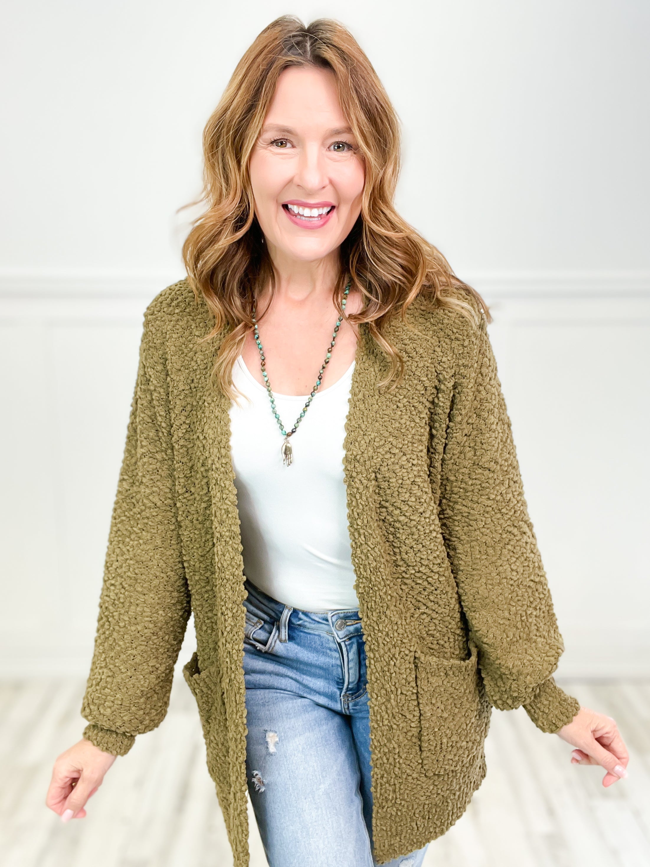 Popcorn Open Front Cardigan Sweater Top – Emma Lou's Boutique