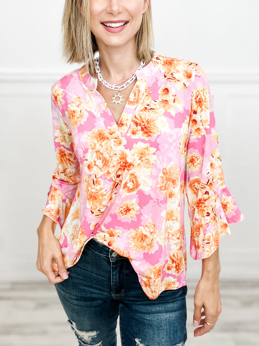 Faith Wrinkle Free Dolman Top Pink 3/4 Sleeve