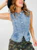 Button Up Denim Vest with Scallop Edge Detail