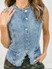 Button Up Denim Vest with Scallop Edge Detail