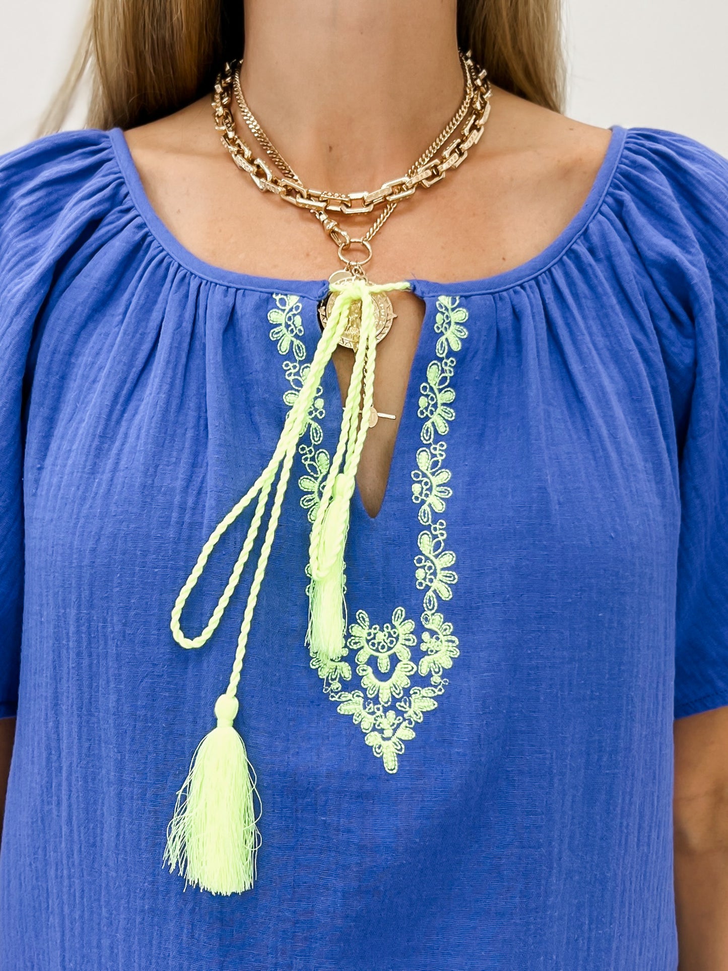 Short Sleeve Embroidered Detail Cotton Gauze Top
