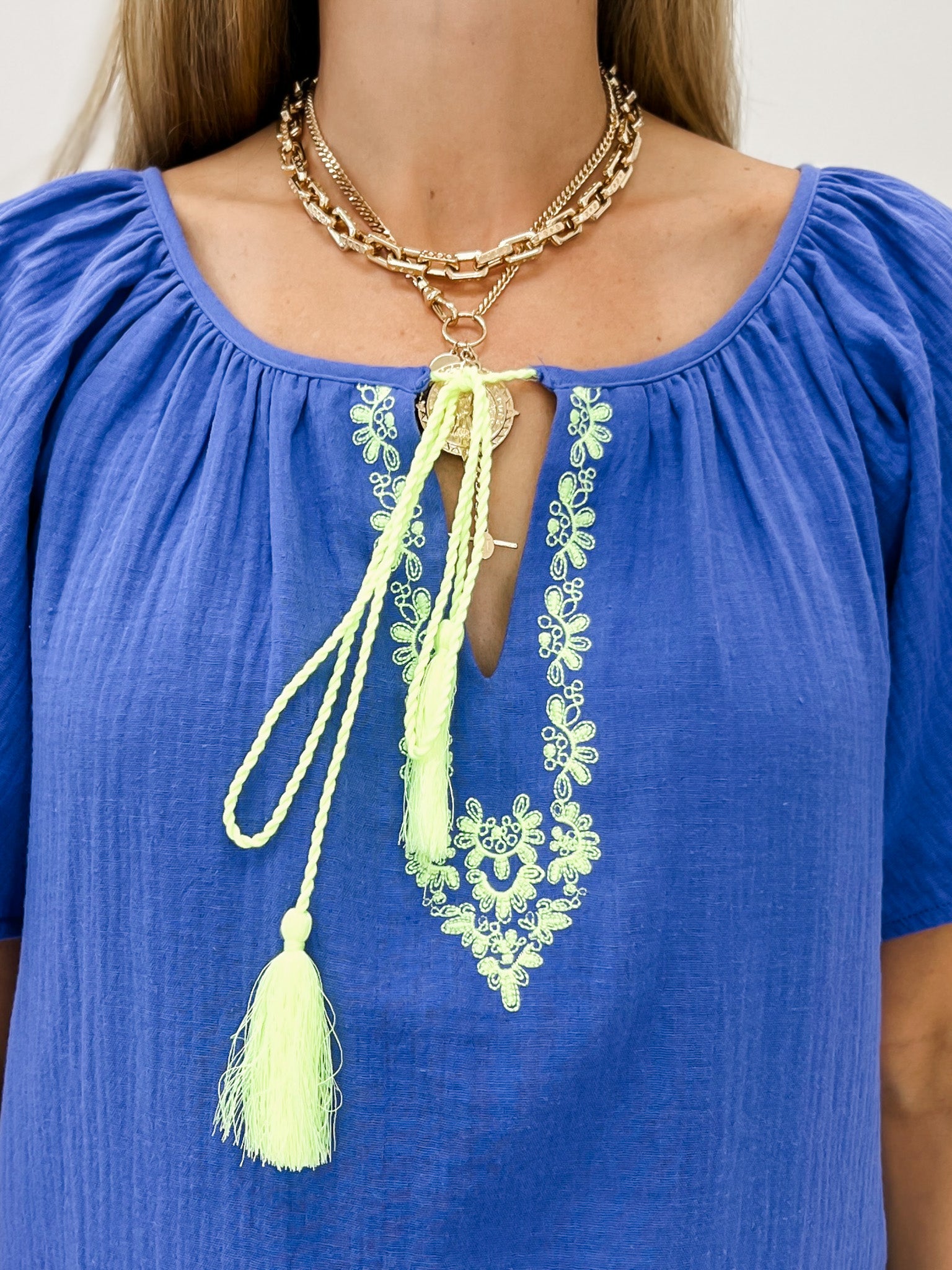 Short Sleeve Embroidered Detail Cotton Gauze Top