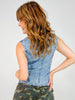 Button Up Denim Vest with Scallop Edge Detail