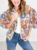 FLORAL EMBROIDERY 3/4 SLV SHORT JACKET