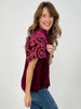 Velvet V-Neck Embroidered Sleeve Top