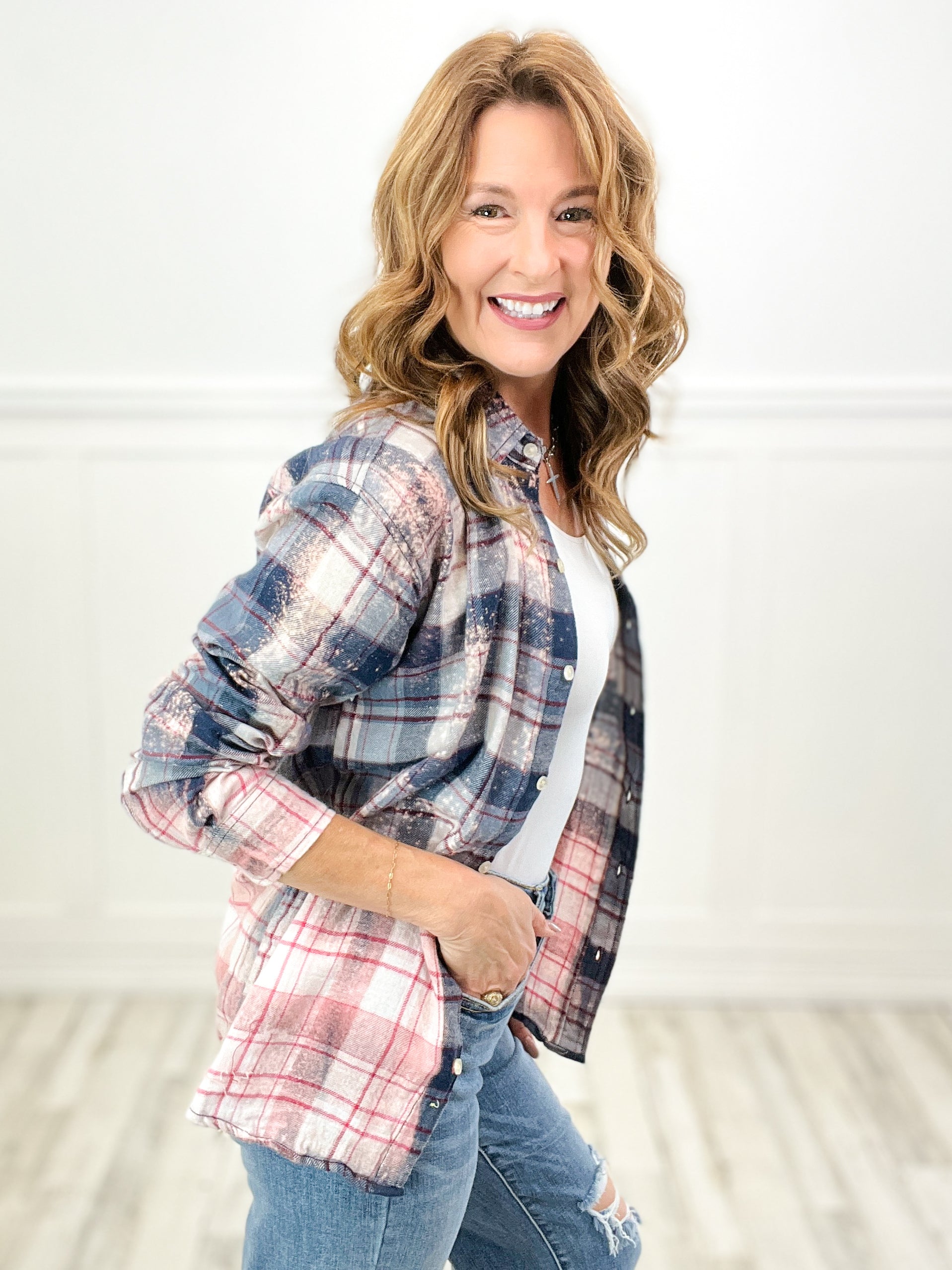 Old Glory Flannel Top with Dip Splatter