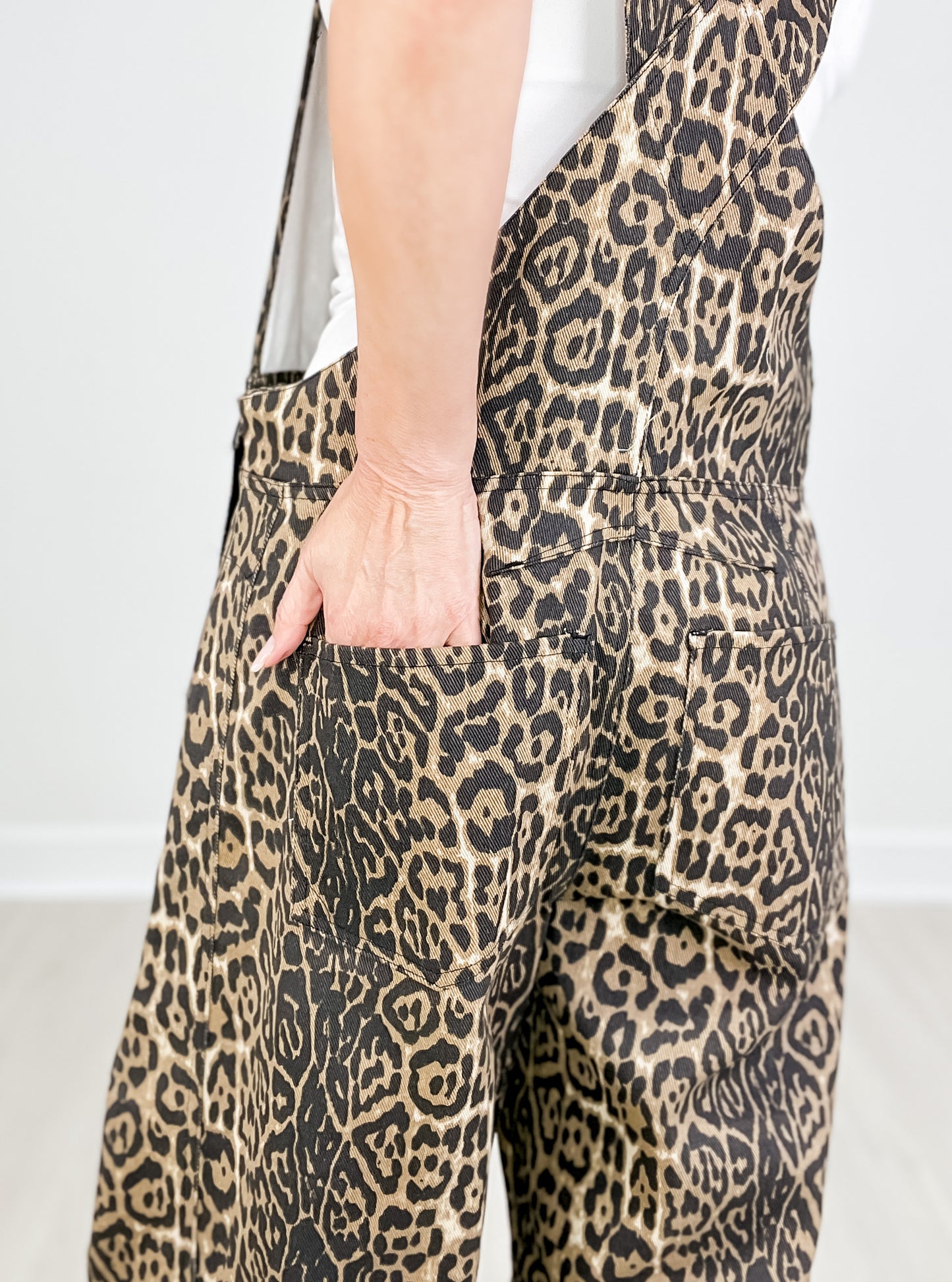 Leopard Print Denim Oversized Overalls