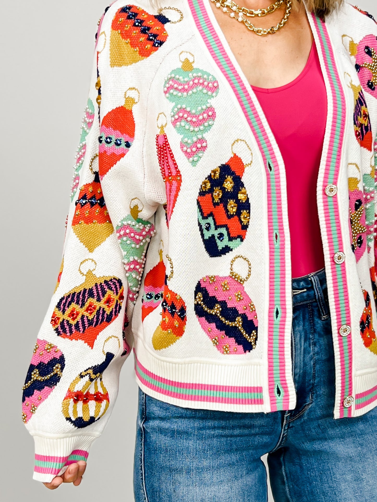 Queen of Sparkles Beige Multi Ornament Cardigan