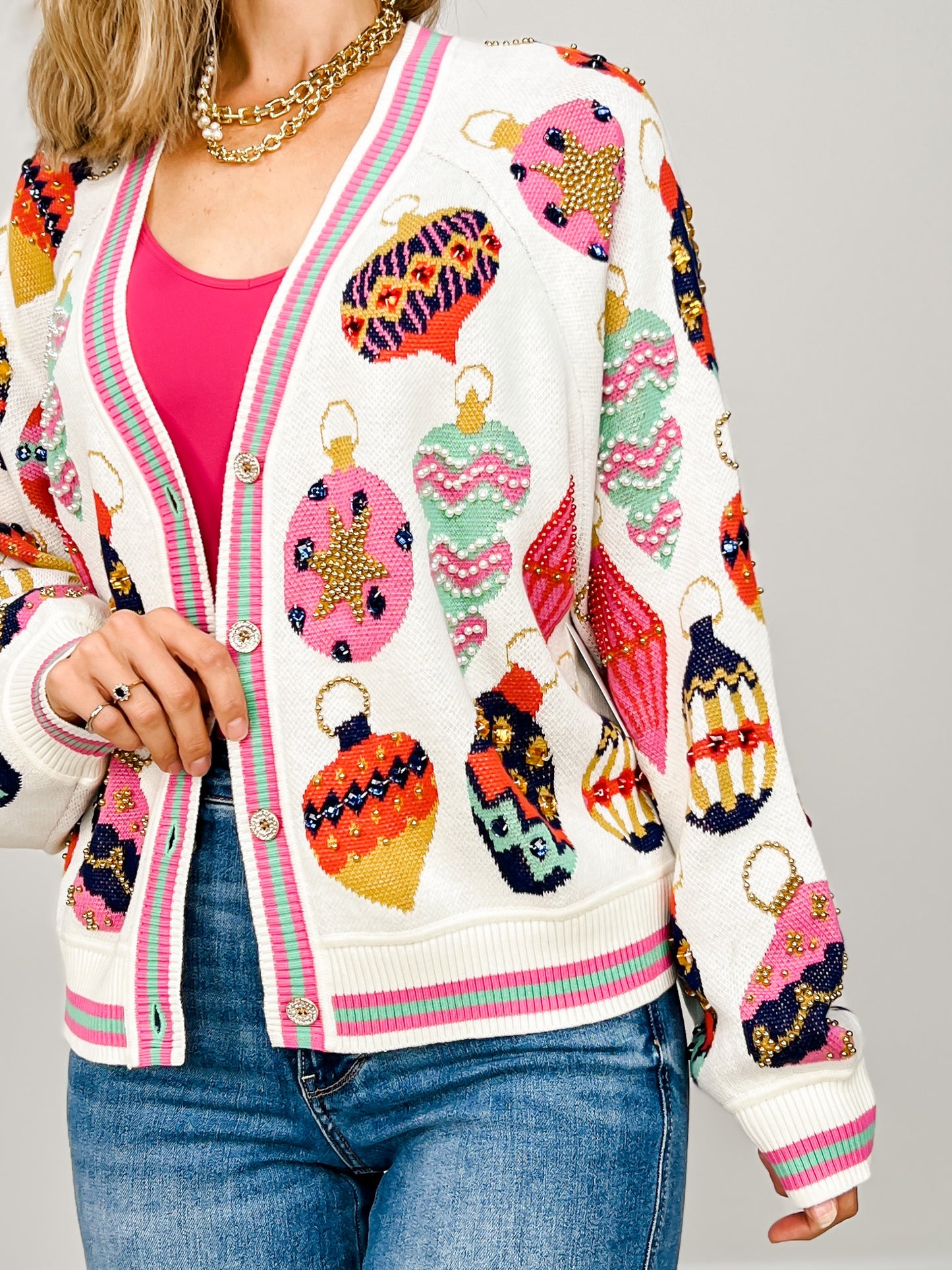 Queen of Sparkles Beige Multi Ornament Cardigan