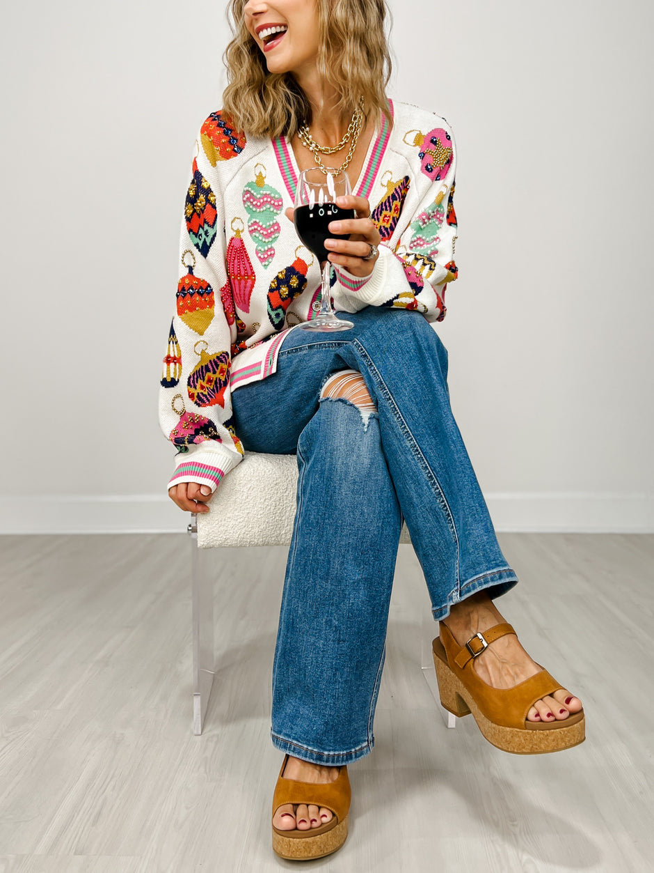 Queen of Sparkles Beige Multi Ornament Cardigan